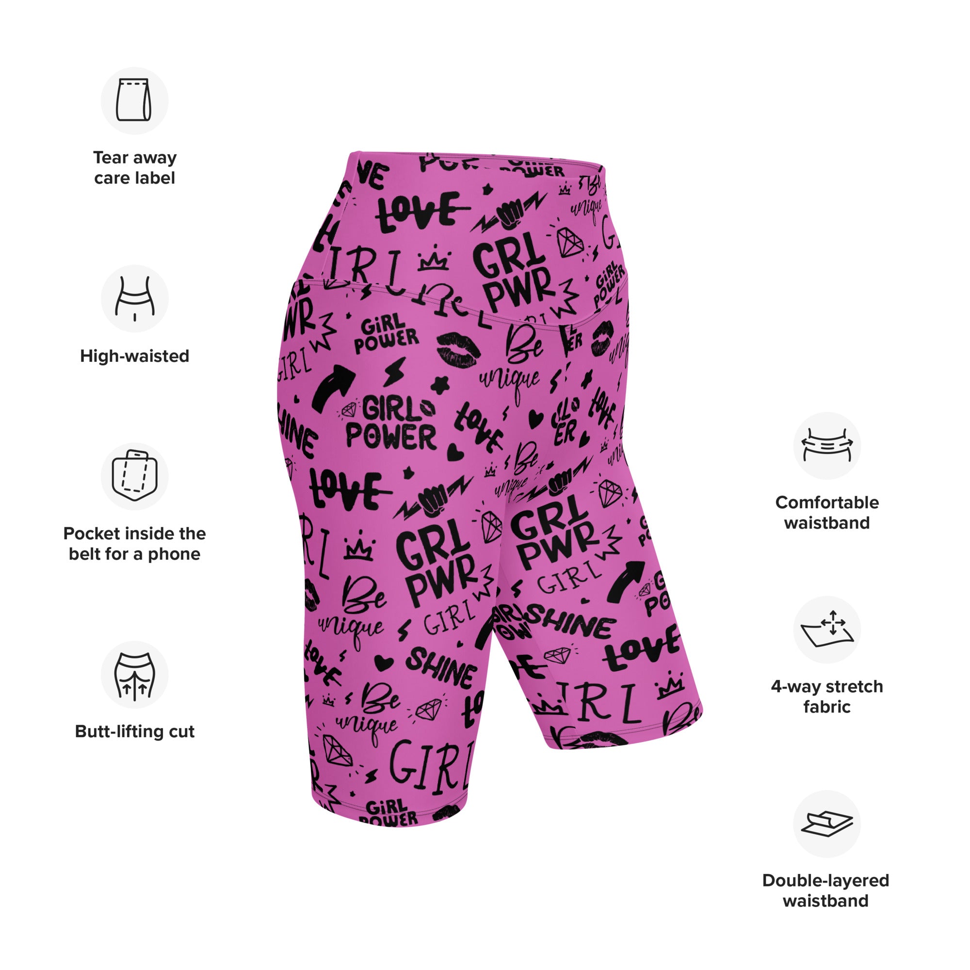 SHE REBEL - Pink Girl Power Biker Shorts